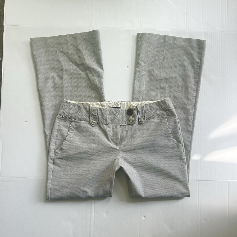 2000s Low Rise Flare Pinstripe Trousers Button Office Siren Y2K Preppy Parisian